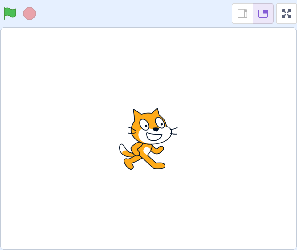 The Scratch stage, a white rectangle showing the orange Scratch cat standing in the center.