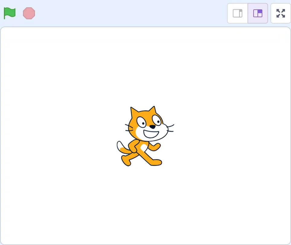 The Scratch stage, a white rectangle showing the orange Scratch cat standing in the center.
